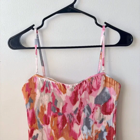 NWT A&F Giselle Pleat Release Satin Midi Dress Pink Pattern Multicolor Medium - Picture 11 of 15